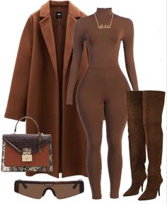 Polyvore Outfits Fall Baddie, Classy Outfits For Black Women, Going Out Outfits Winter, Polyvore Outfits Fall, Autumn Look, Brown Outfit, Business Outfit