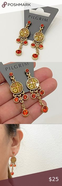 Pilgrim Gold/Orange Oriental Post Earrings New PILGRIM Gold/Orange Oriental Theme Earrings. New with tags. Danish design. Weighs 8.6g and measures 1.5” long approx. See photos for details. Pilgrim Jewelry Earrings Orange Metal Earrings, Orange Metal Earrings As Gift, Orange Metal Earrings As A Gift, Orange Metal Drop Earrings, Orange Metal Jewelry With Matching Earrings, Pilgrim Jewellery, Gold Orange, Orange Gold, Danish Design