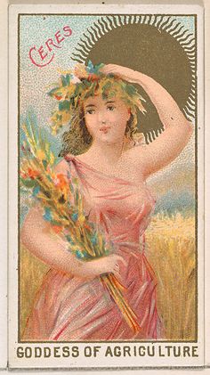 an image of a woman with flowers on her head and the words goddess of agriculture