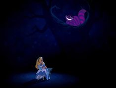 alice and the caterpillar from disney's sleeping beauty, sitting in front of a tree at night