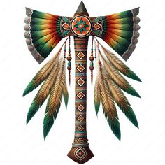 an artistic cross with feathers and beads on the body is painted in multicolors