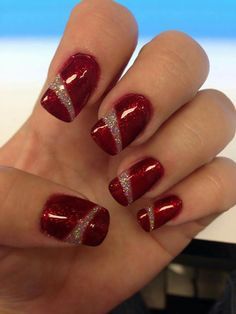 Red Nails Glitter, Valentine Nails, Silver Nail, Fancy Nails Designs, Pretty Nail Designs, Pretty Nail Art Designs, Nail Designs Glitter