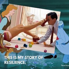 an image of a man and woman playing with each other on the floor in front of a poster that says, this is my story of resilince