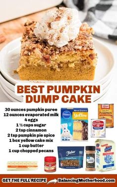 an advertisement for the best pumpkin dump cake