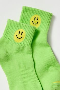 The perfect socks for your workouts, these ankle socks from FP Movement feature a cushioned, ribbed design with a smiley face detail accented with the brand’s iconic Buti symbol for eyes. * Contrast toe seam * Arch support | Movement Smiling Buti Ankle Socks by FP Movement at Free People, Lime/Yellow Trendy Sports Socks For Spring, Sporty Green Socks For Spring, Sporty Green Socks For Streetwear, Neon Socks, Lime Yellow, For Eyes, Free People Movement, Fp Movement, Ankle Socks