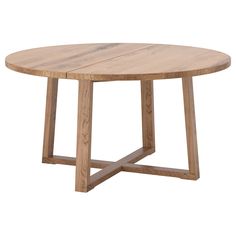 a round wooden table with two crossed legs on an isolated white background for use as a coffee table