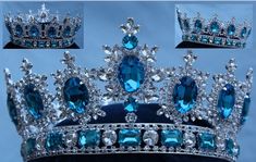 Men's Unisex Rhinestone Silver Full Light blue Acquamarine Royal Premium Crown - CrownDesigners Quince Crowns, Family Mansion, Fantasy Crown, Quinceanera Crown, Tiara Accessories, Crown Aesthetic, Blue Quince, Pageant Crowns, Blue Velvet Fabric