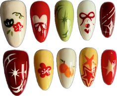 Japanese Nails Designs, Red And Green Nail Designs, Halo Nails, Nail Art Red, Maquillaje Aesthetic, Japanese Nail Design, Uñas Ideas, 2024 Nails, Green Nail Designs