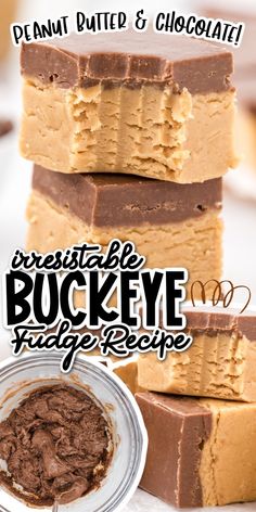 peanut butter and chocolate fudge recipe with text overlay