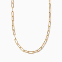 A clean, modern, and cool take on the chain trend, our Linked Up Necklace is one of our favorite statement pieces of the season. A classic paperclip link chain in 14k gold. Minimalist Everyday Cable Chain Necklace, Everyday Minimalist Cable Chain Necklace, Minimalist Chunky Chain Oval Link Jewelry, Minimalist Chunky Chain Jewelry With Oval Links, Minimalist Chunky Chain Link Jewelry, Minimalist Metal Paperclip Bracelet With Gold Chain, Chic Everyday Gold Chain Paperclip Bracelet, Chic Everyday Paperclip Bracelet With Gold Chain, Minimalist Rectangular Links Chain Necklace