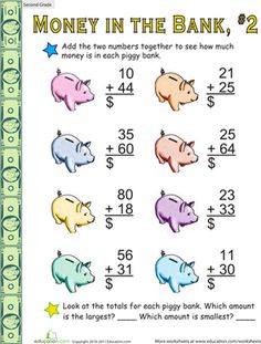 an image of money in the bank worksheet with piggy banks on it