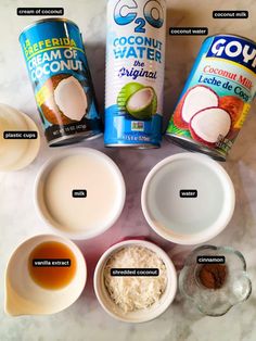 ingredients to make coconut milk on a marble counter top