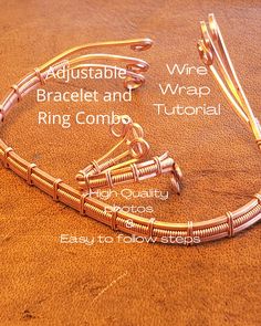 the parts of a bracelet and ring combo on a brown leather surface with text describing how to use them