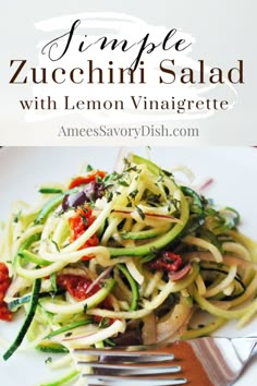 zucchini salad with lemon vinaigrete on a white plate