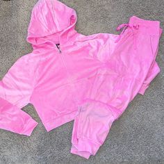 Victoria's Secret Velour Full-Zip Hoodie Jogger Set Electric Pink Size Medium Brand New, No Tags Measurements In Photos Color: Electric Pink Graphic Velvet Velour Top: Full Zipper Sweatshirt Hood With Satin Drawstring Relaxed Fit Pouch Pockets Ribbed Cuffs And Bottom Band Hits At Hip Monogram Embroidery "A Cozy-Cute Zip-Up Sweatshirt Taps Into Early-2000s-Tracksuit Vibes. Bonus Points For Pairing With The Matching Pants For Head-To-Toe Plushness." Vs Pants: High Rise Semi-Relaxed Fit Elastic Dra Pink Hooded Tracksuit With Drawstring Hood, Pink Hooded Hoodie With Zipper Closure, 2000s Tracksuit, Velvet Tracksuit, Cute Lounge, Velour Tops, Sweatshirt Zipper, Victoria Secret, Jogger Set