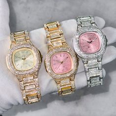 Step into elegance with this iced-out diamond timepiece that mirrors genuine luxury watches. We utilize premium simulated diamonds crafted from high-refractive crystals, ensuring a sparkle that rivals authentic diamonds under the light! INCLUDES AN EASY-TO-USE SIZE ADJUSTMENT TOOL Specifications: - Gender: Women's - Case Size: 39mm - Movement: Quartz Movement - Battery: Included - Sizing: 9-inch band - Adjustable: Links are removable to fit your wrist - Back: Stainless Steel - Lock: Push Button Vvs Diamond, Moissanite Jewelry, Square Diamond, Trendy Collection, Hip Hop Jewelry, Beautiful Watches, Diamond Watch, Stylish Jewelry, Wrist Watches