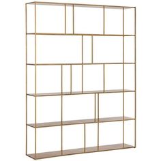 a gold shelving unit with four shelves