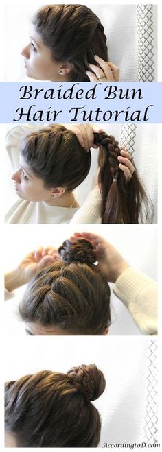 Braided Bun Hair Tutorial - Quick and easy hair tutorial for on the go women Curly Natural Curls, Hair Bun Tutorial, Super Hair, Hair Tutorials Easy, Bun Hair, Fringe Hairstyles, Helen Mirren, Braids For Black Women, Braided Bun