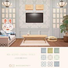 the living room is decorated in pastel colors