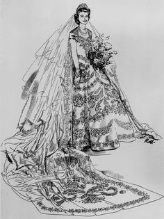 a drawing of a woman in a wedding dress