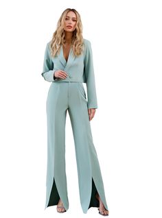 2-piece Womens Blazer Trouser Suit for office, business meetings, formal events and special occasions. Also perfectly combines with sneakers so after a long and tiring business day you can change you heels to sneakers and still look chic. DETAILS -  straight legs pants -  high rise -  front slits -  blazer is buttoned -  lined -  cropped blazer  - blazer length is 18,1 in or 46 cm - sleeve length is 23,6 in or 60 cm - pants length is 44,8 in or 114 cm  - inseam length is 34,2 in or 87 cm MATERIA Chic Notched Pantsuit For Formal Occasions, Chic Formal Notched Pantsuit, Tailored Notched Pantsuit For Semi-formal Occasions, Tailored Notched Pantsuit For Formal Occasions, Pantsuits For Women, Cropped Blazer, Trouser Suits, Straight Pants, Look Chic