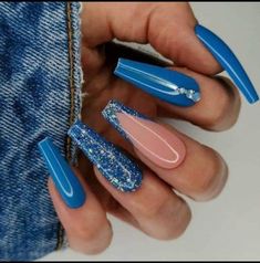 Pastel Blue Nails Coffin, Blue Nail Ideas Acrylic Coffin, Stilleto Dip Powder Nails, Dark Blue Nails With Glitter Silver French Tips, Stylish Nails Coffin, January Nails Ideas Acrylic, Baddie Nails Acrylic Blue, Dope Blue Nails, Coffin Style Nails