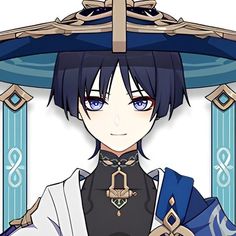 an anime character with blue eyes and black hair