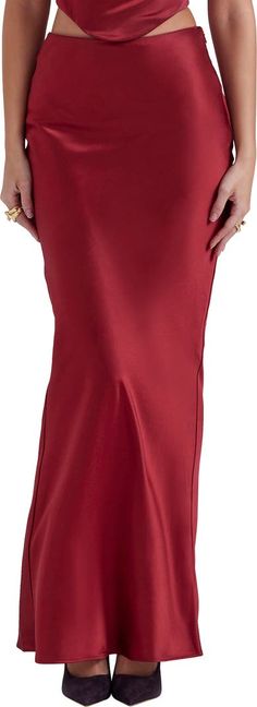 HOUSE OF CB Sydel Bias Cut Satin Maxi Skirt | Nordstrom Cozy Sweater Outfits, Red Long Skirt, Cute Sweater Outfits, Satin Maxi Skirt, Maxi Skirt Outfits, Eve Outfit, Red Maxi, Red Skirt, Petite Skirt