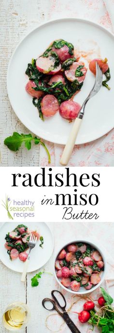 radishes and minto in butter on a white plate