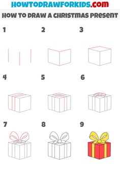 how to draw a christmas present box with step by step instructions for kids and adults