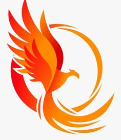 an orange and red bird logo on a white background