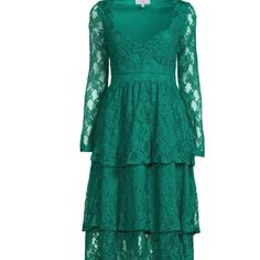 Lace Green Dress New!!!! Size Small And Can Fit A M. Tiered Green Midi Dress For Party, Elegant Green Tiered Mini Dress, Green Tiered Evening Dress, Green Tiered Dress For Evening, Lace Green Dress, Green Leopard Print Dress, Pink Lace Midi Dress, Midi Evening Dress, Red Lace Midi Dress