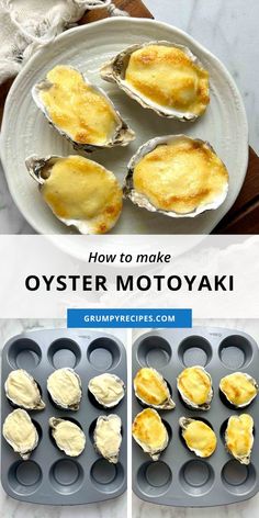 how to make oyster motoyaki on a white plate with text overlay