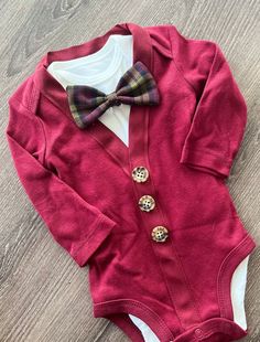 Cute Baby Maroon Sweater Cardigan Outfit. Plaid Bowtie . Baby - Etsy Boys Bowtie Outfit, Bowtie Outfit, Maroon Cardigan, Baby Bowtie