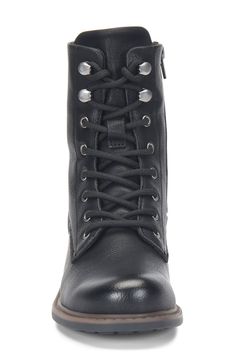 The Carter is a contemporary combat boot that's sure to add the perfect finishing touch to any outfit. 1" heel 5" shaft height; 10" opening circumference Side zip closure Cushioned insole Round toe Back pull-tab Manmade upper/rubber sole Imported The Carter, Womens Combat Boots, Combat Boot, Pull Tab, Side Zip, Hiking Boots, Nordstrom Rack, Combat Boots, Rubber Sole