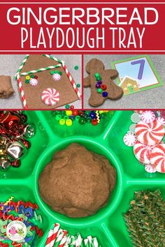 gingerbread playdough tray for kids to make with their own candy canes