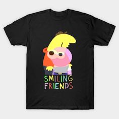 Smiling Friends artwork design. -- Choose from our vast selection of Crewneck and V-Neck T-Shirts to match with your favorite design to make the perfect graphic T-Shirt. Pick your favorite: Classic, Boxy, Tri-Blend, V-Neck, or Premium. Customize your color! For men and women. Fun Graphic Print T-shirt, Playful Graphic Design Short Sleeve T-shirt, Playful Crew Neck T-shirt With Graphic Design, Playful Graphic T-shirt For Streetwear, Playful Graphic Crew Neck T-shirt, Friends Artwork, Smiling Friends, Friends Merchandise, Friends T Shirt