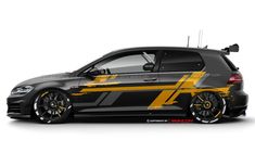 a black and yellow car is shown in this graphic art renderings image by autodesign com