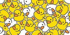 a bunch of yellow ducks that are in the shape of a wallpaper or fabric