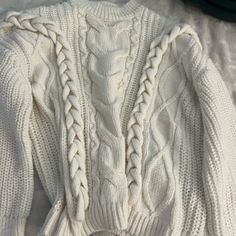 Size Medium Never Worn White Cable Knit Cardigan For Cold Weather, Trendy Winter White Cable Knit Sweater, H&m White Winter Sweater, Trendy White Cable Knit Outerwear, White Knit Tops For Cold Weather, White Knit Top For Cold Weather, White Fitted Cable Knit Sweater, White Knitted Cropped Sweater For Winter, White Knit Sweater For Cold Weather