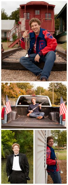 a man sitting on the back of a truck with an american flag in his lap