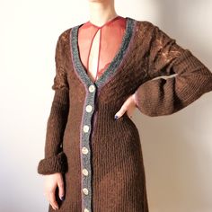 Vintage mohair blend soft earthy dress chocolate brown phantastic details ribbed wool puff sleeves basics size S/M Undergarment (body) is not included Soft wool blend lined with mohair 40 % acryl 30 % mohair 30 % nylon Very good vintage condition! The model is 175cm tall and is usually wearing size S Luxury Brown Mohair Outerwear, Luxury Brown Mohair Cardigan, Earthy Dress, Soft Wool, Dress Clothes For Women, Chocolate Brown, Puff Sleeves, Puff Sleeve, Wool Blend