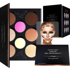 PRICES MAY VARY. 💕【UNIQUE AND INNOVATIVE DESIGN】This youngfocus face cream contour palette features 8 blendable formulas to sculpt and define features. The darker shades are ideal for shading and defining, while the lighter shades are perfect for sculpting and enhancing features. Removable and refillable, the set contains all the shades you need to expertly emphasize your eyes, cheekbones, nose, and jawline. 💕【SCULPT AND DEFINE YOUR FACE】Suitable for a wide variety of skin types, highlight sha Highlighting Makeup, Cream Contour Palette, Make Up Kits, Best Contouring Products, Highlighter And Bronzer, Powder Contour, Concealer Palette, Eyeshadow Base, Neutral Eyeshadow