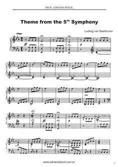 sheet music with the words'theme from the 5's'syphony