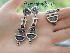 Armenian handmade silver. Silver set tribal. Armenian jewelry shop.FREE shipping Worldwide (tracked)Ring: Please message me you ring`s sizeWeight: 7 gramsEarrings:Weight approx. 12 gramsLength: from the highest part of earrings till the bottom approx. 5.2 cm = 2.2 inchIF YOU NEED JUST EARRINGS, BUT the programm requires RING SIZE, just choose Earrings and ANY ring size. In orders I will see that you bought just earrings and paid just for EARRINGS.Shipping time:Europe 3 weeks.USA and other countr Arman Sarkisyan Jewelry, Navy Rings, Armenian Jewelry, Garnet Gem, Blue Accessories, Set Earrings, Spring Jewelry, Garnet Stone, Fall Jewelry