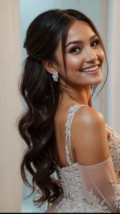 Side Part Open Hairstyles, Engagement Hair And Makeup, Long Hair Wedding Styles, New Hairstyle, Indian Hairstyles, Bride Hairstyles, Ponytail Hairstyles, Bridesmaid Hair, Prom Hair