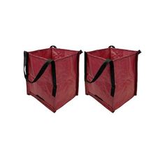 two red bags sitting side by side on top of each other in front of a white background