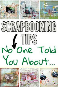 the words scrapbooking tips are shown in green and white, with pictures on it