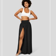 Halara Slit Skirt- New Without Tags, Never Worn. Black Casual Maxi Skirt, Flowy Maxi Skirts, High Waisted Maxi Skirt, Black Maxi Skirt, Dance Skirt, Golf Skirts, Bleach Wash, Black Maxi, Flowy Skirt