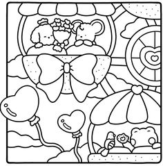 a coloring page with hello kitty and her friends